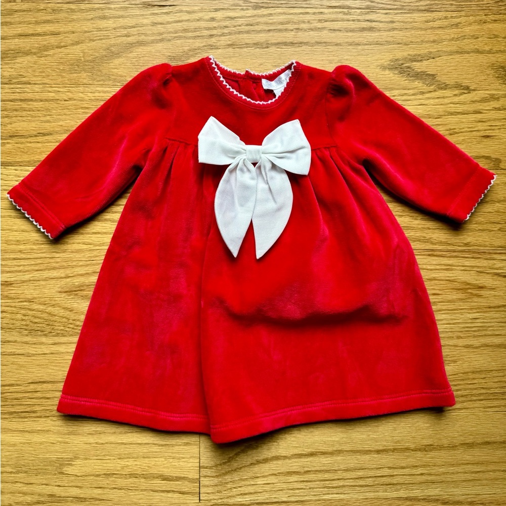 Kissy Kissy Red Dress with White Bow - Girls Formal Velvet